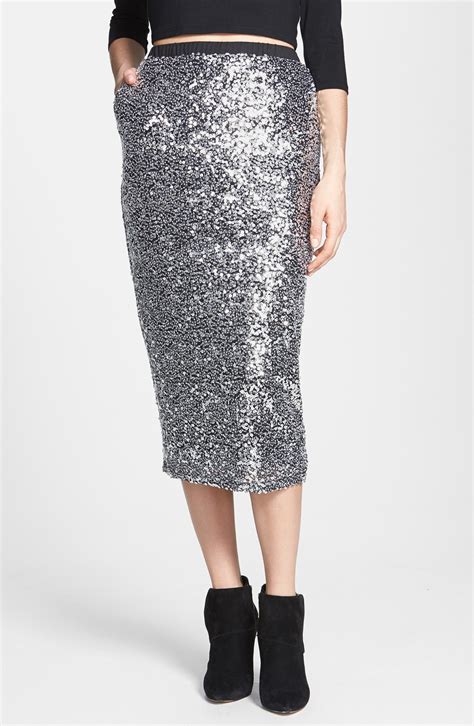 Sequined midi skirt in Silver for Women 